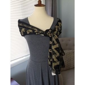Vintage Wrap/Scarf Indian black patterned